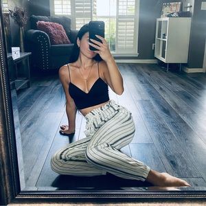 NEW Love Streak linen blend high rise jogger pants joggers size XS white striped